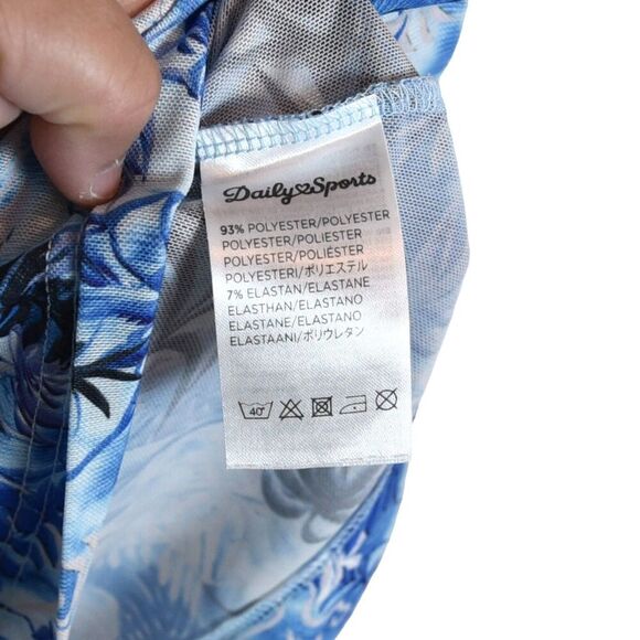 Daily Sports Blue Palm Print Polo Shirt Size M Tropical Short Sleeve Golf Active - Picture 7 of 8